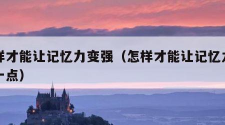 怎样才能让记忆力变强（怎样才能让记忆力变强一点）
