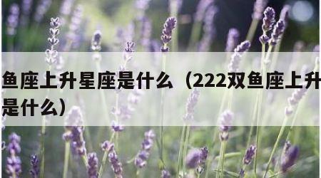 双鱼座上升星座是什么（222双鱼座上升星座是什么）