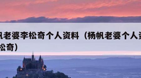 杨帆老婆李松奇个人资料（杨帆老婆个人资料 李松奇）
