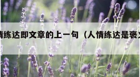人情练达即文章的上一句（人情练达是褒义词吗）