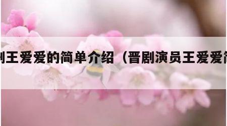 晋剧王爱爱的简单介绍（晋剧演员王爱爱简历）