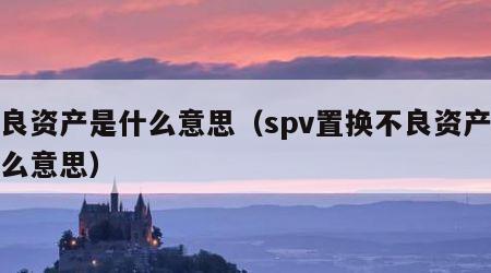 不良资产是什么意思（spv置换不良资产是什么意思）